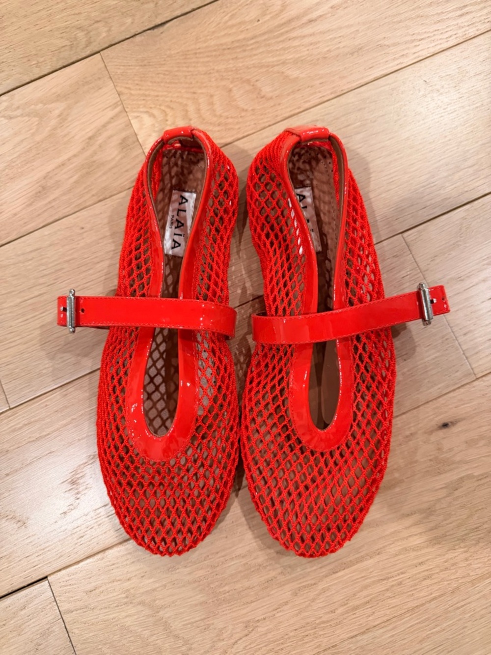 Alaïa Red Mesh Mary Jane Flats
